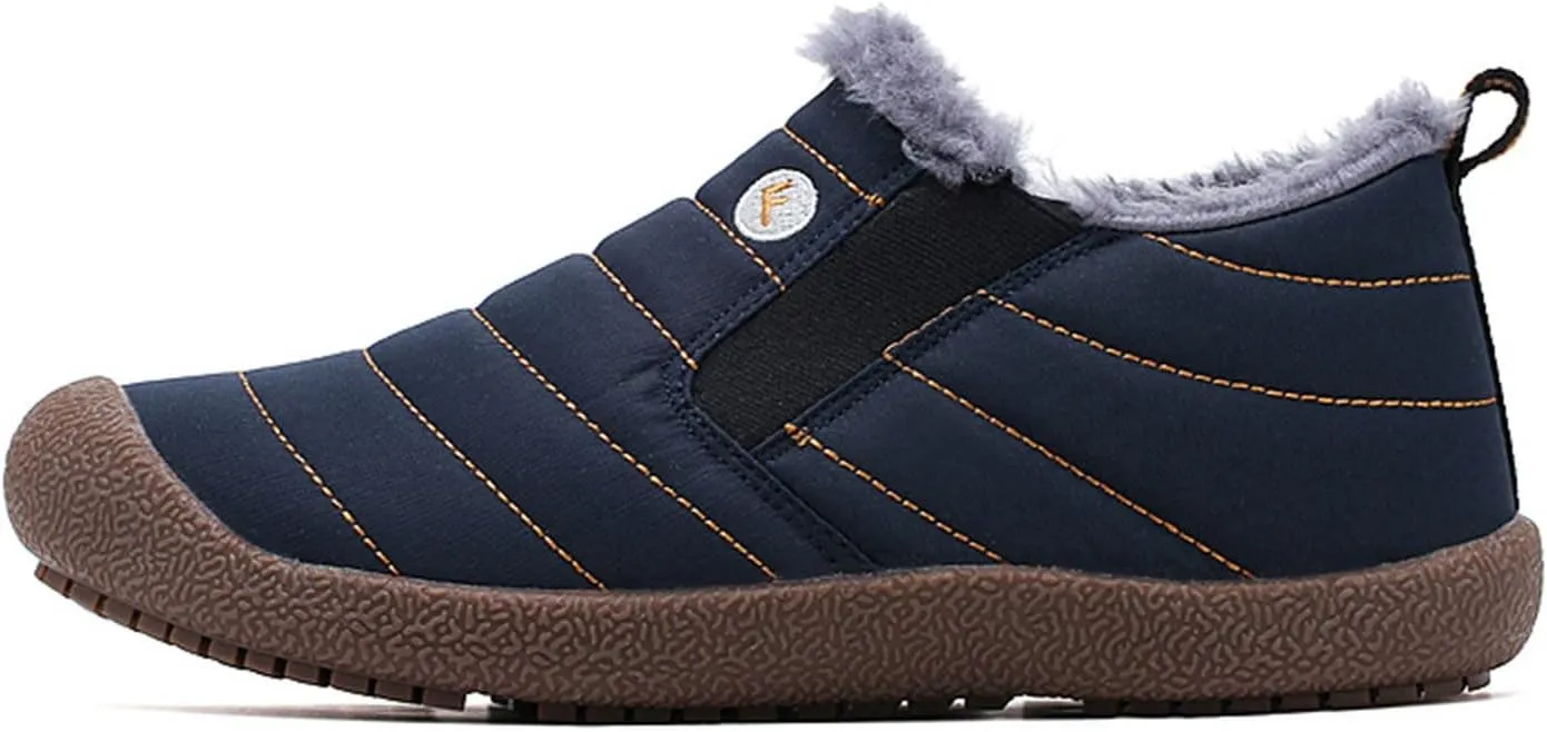 Men's Womens Waterproof Warm Plush Lined Outdoor Snow Ankle Boots Anti Slip Slip On Lightweight Winter Loafers Shoes