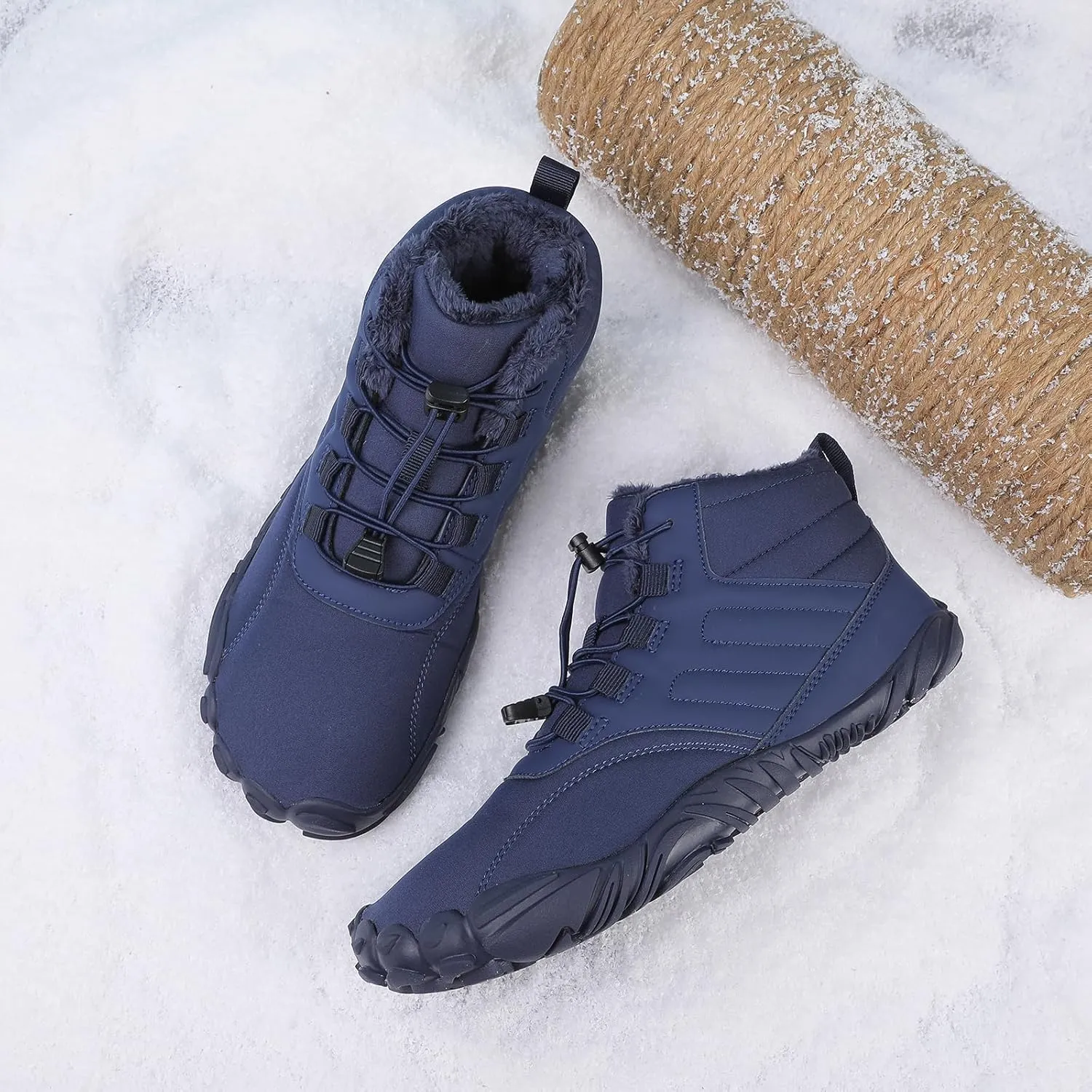 Men's Women's Winter Barefoot Hiking Boots, Slip On Warm Zero Drop Snow Boot, Wide Toe Box Ankle boots, Minimalist Waterproof Shoes, Five Finger Sneakers Hike Shoes for Hiking Walking Outdoor Unisex