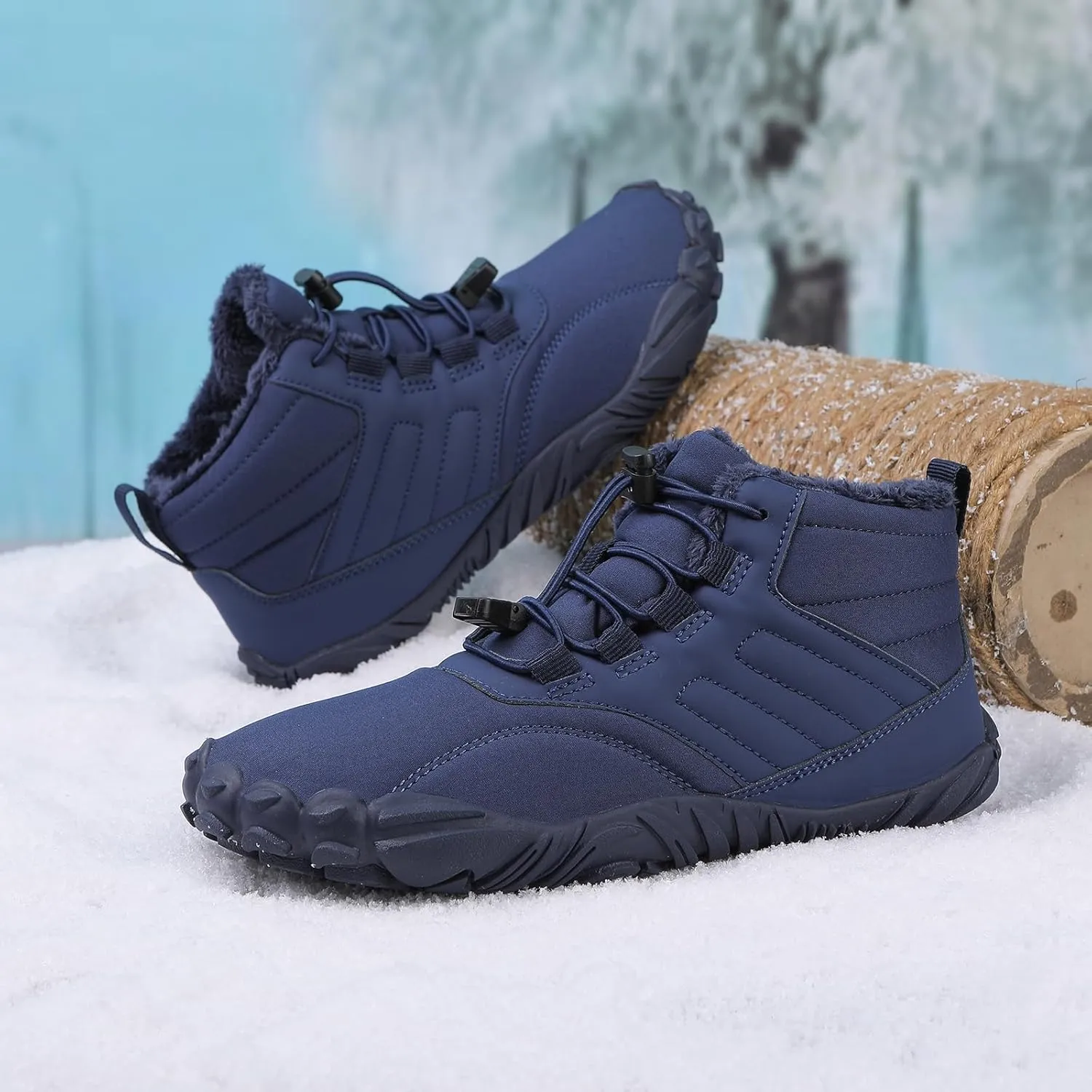 Men's Women's Winter Barefoot Hiking Boots, Slip On Warm Zero Drop Snow Boot, Wide Toe Box Ankle boots, Minimalist Waterproof Shoes, Five Finger Sneakers Hike Shoes for Hiking Walking Outdoor Unisex