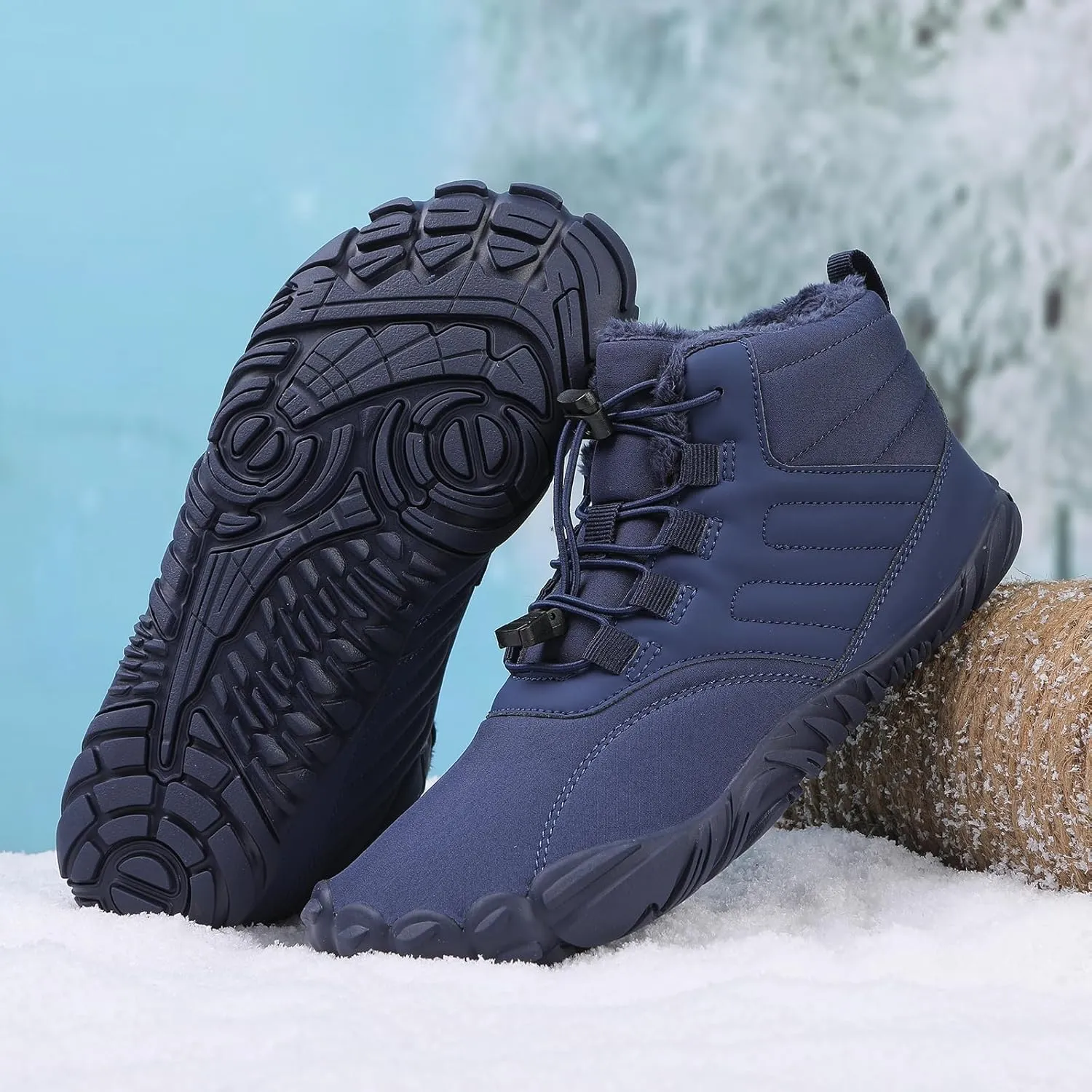 Men's Women's Winter Barefoot Hiking Boots, Slip On Warm Zero Drop Snow Boot, Wide Toe Box Ankle boots, Minimalist Waterproof Shoes, Five Finger Sneakers Hike Shoes for Hiking Walking Outdoor Unisex
