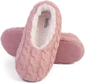 MERRIMAC Women's Fuzzy Cable Knit Slipper Socks with Grippers