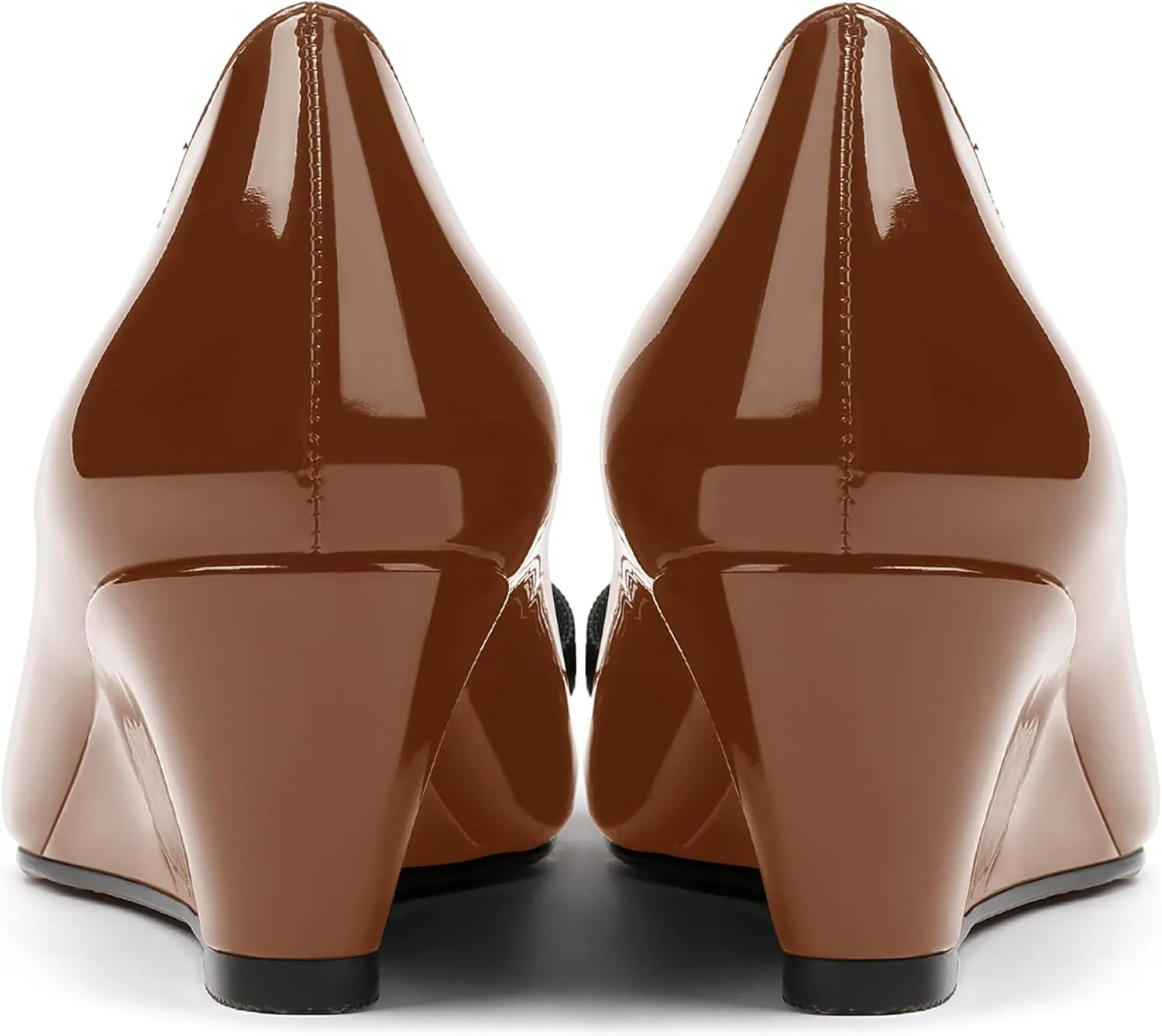 MERRORI Women's Round Toe Patent Slip On Dress Shoes Bow Wedge Low Heel Pumps Shoes 2 Inch