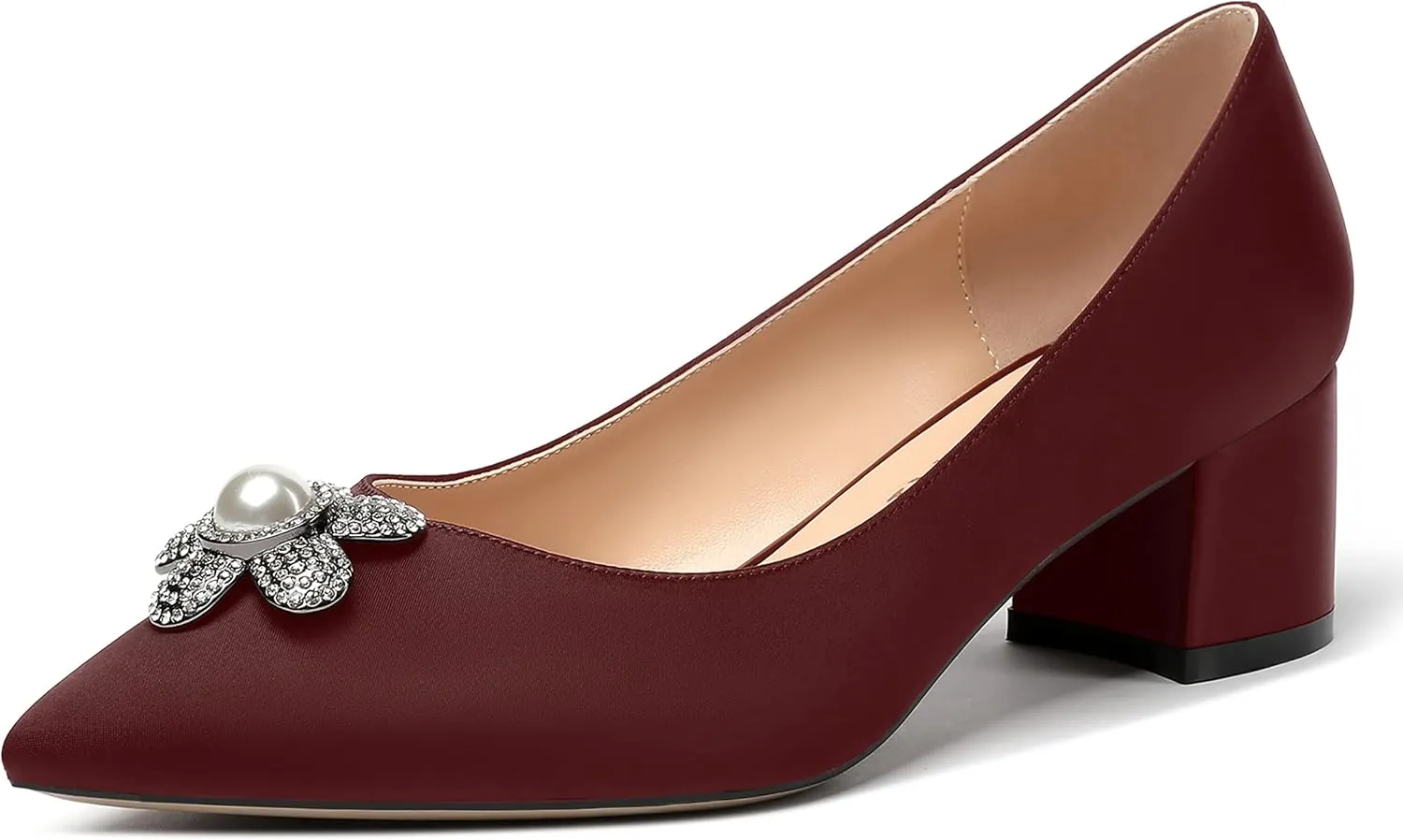 MERRORI Womens Simple Casual Slip On Solid Satin Pointed Toe Chunky Low Heel Pumps Shoes 1.5 Inch