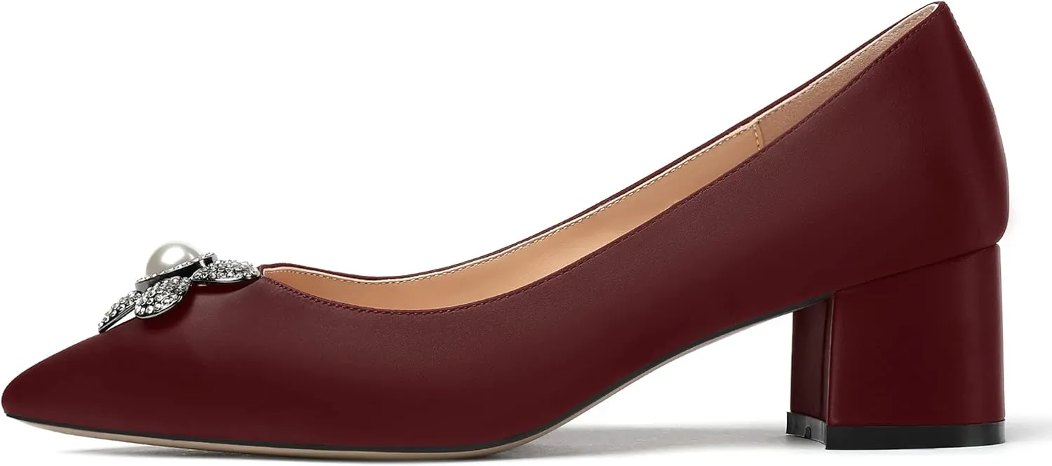 MERRORI Womens Simple Casual Slip On Solid Satin Pointed Toe Chunky Low Heel Pumps Shoes 1.5 Inch