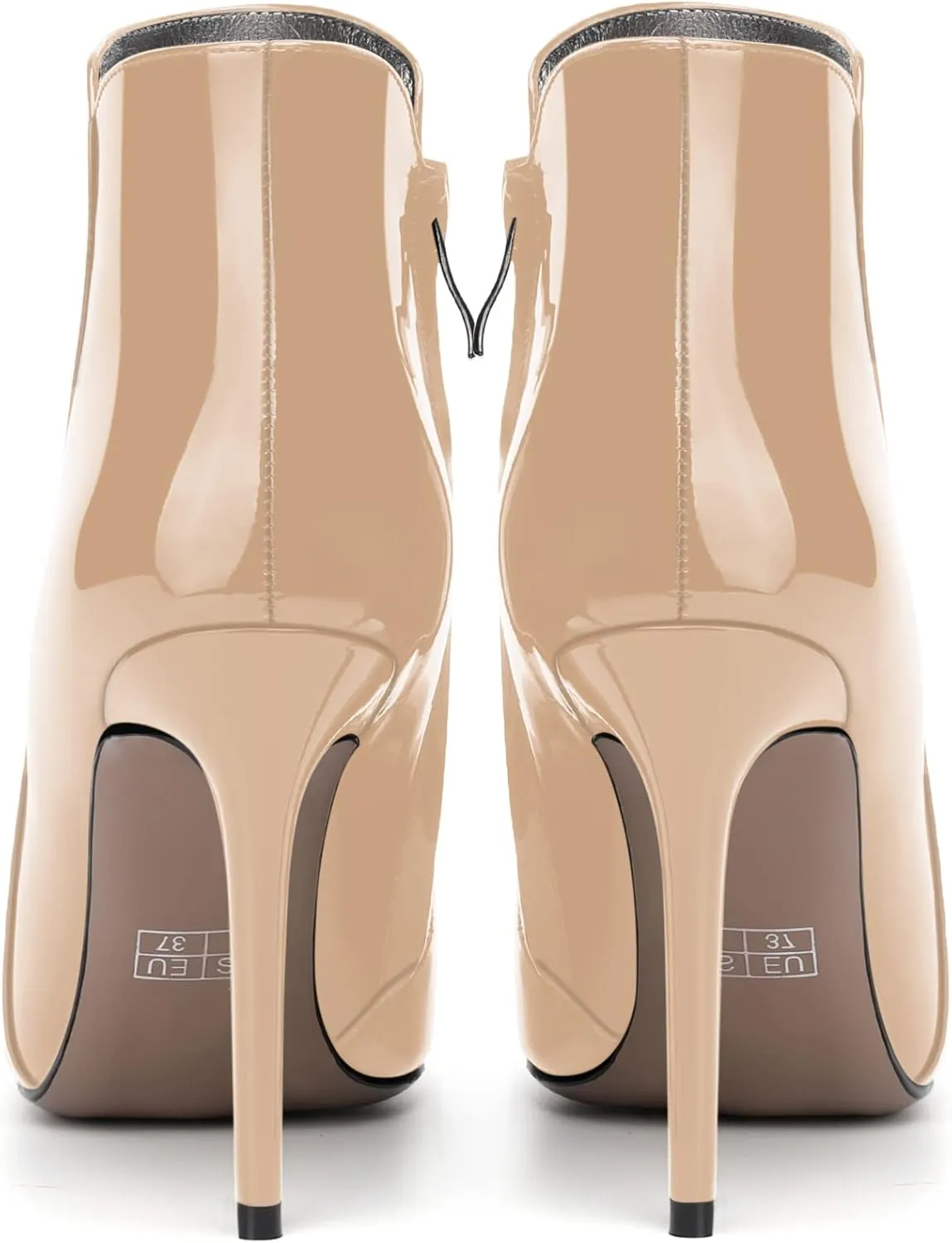 MERRORI Womens Zip Pointed Toe Solid Casual Dating Patent Stiletto High Heel Ankle High Boots 4 Inch