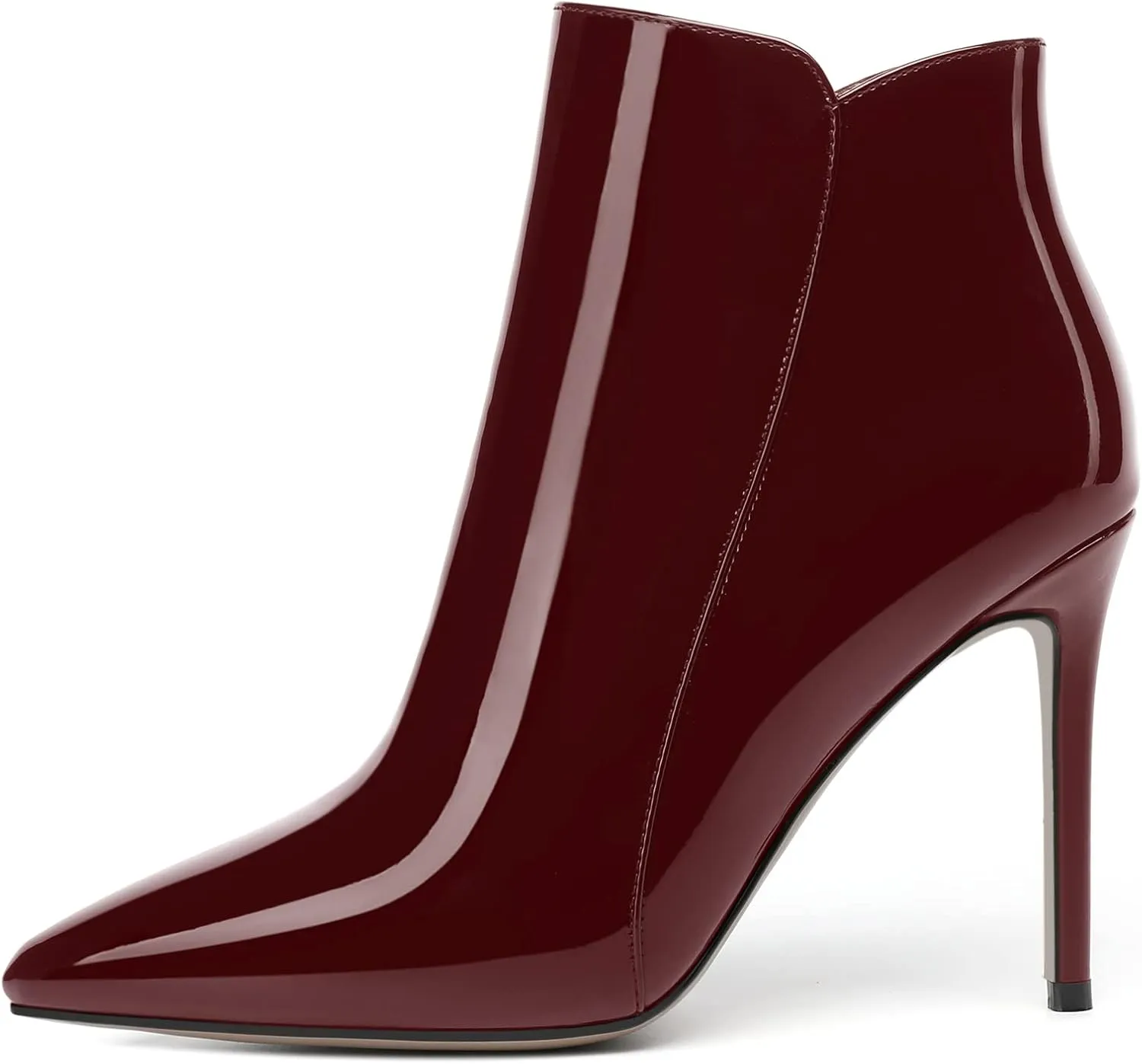 MERRORI Womens Zip Pointed Toe Solid Casual Dating Patent Stiletto High Heel Ankle High Boots 4 Inch