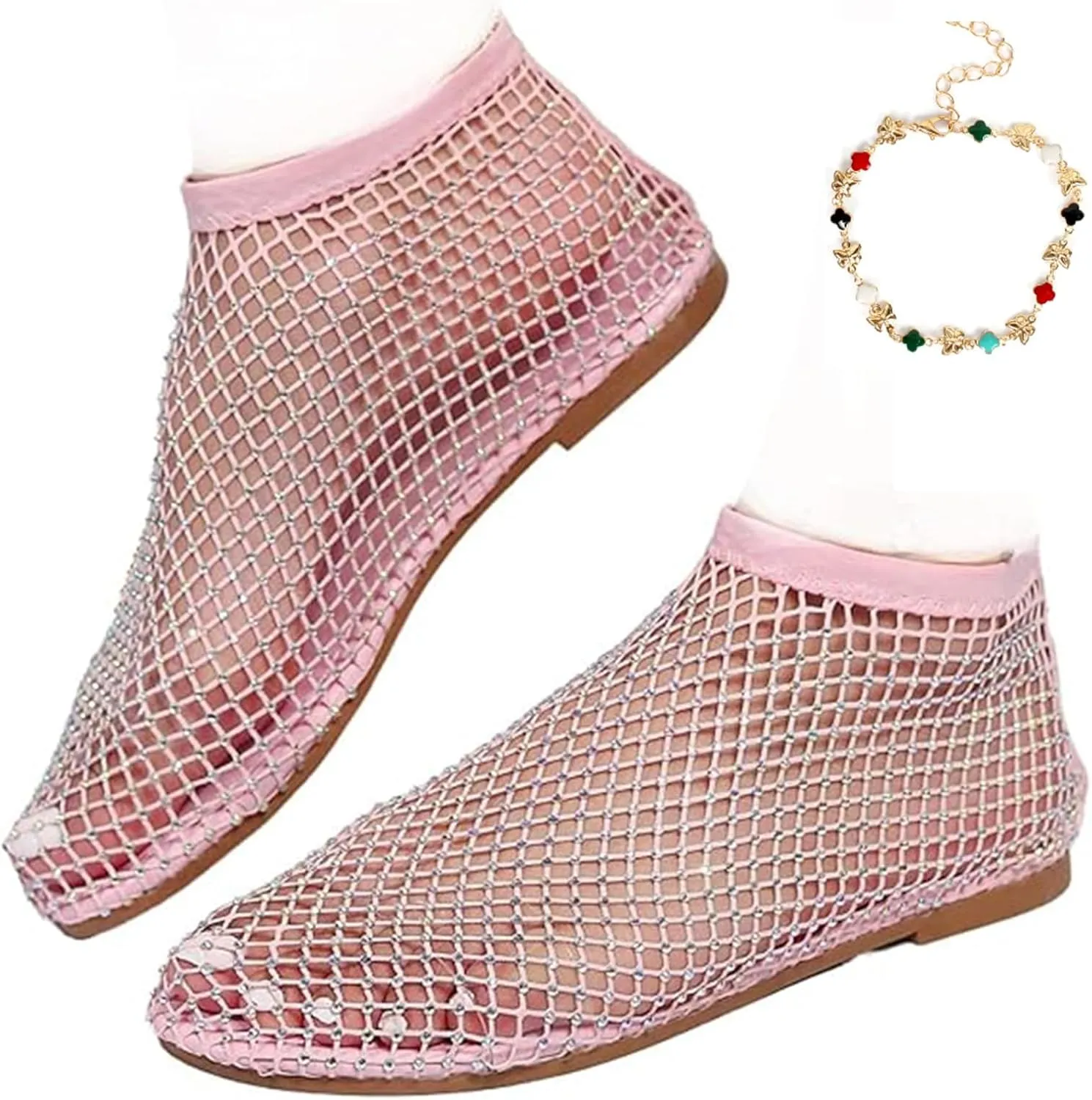 Mesh Ballet Flats for Women, Ultra Comfortable Shiny Gem Mesh Flats, Mesh Shoes Women Flats Slip On