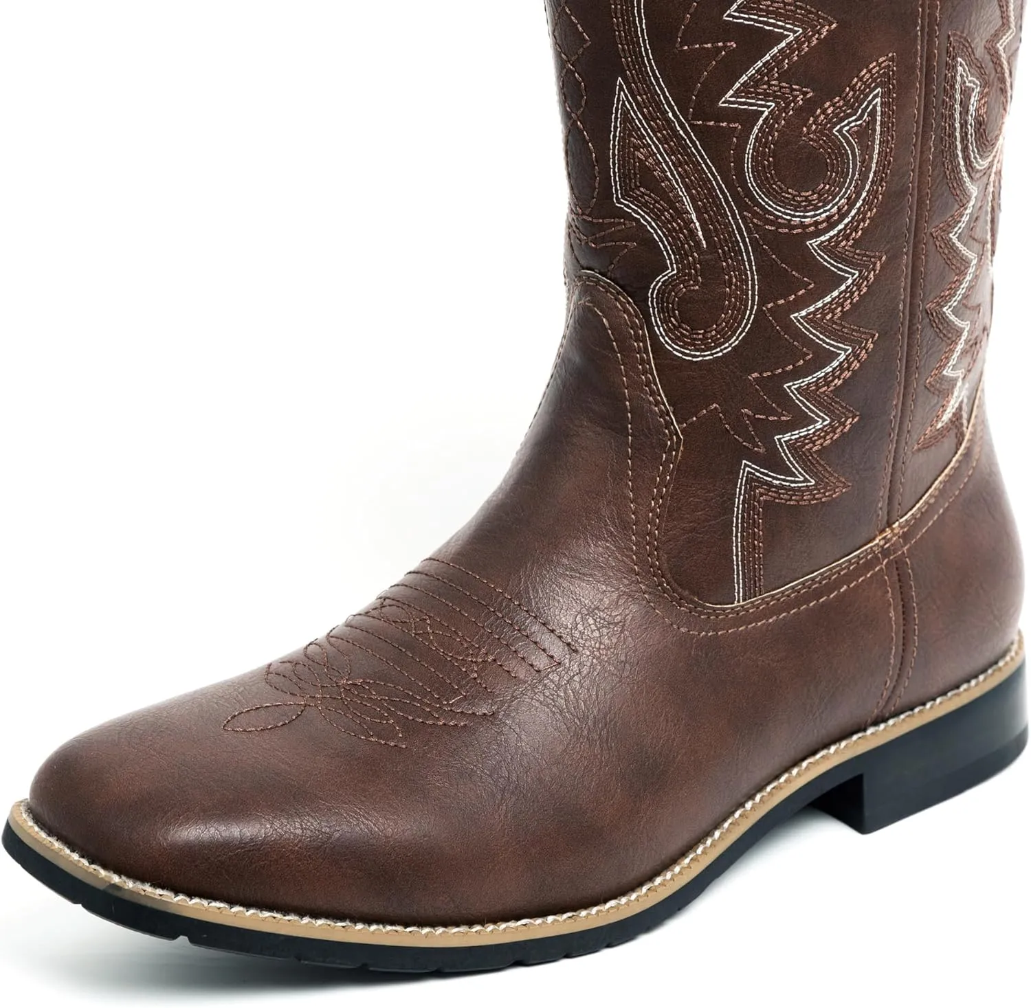 Metrocharm Men's Cowboy Western-02 Embroidered Square Toe Mid-Calf Boots