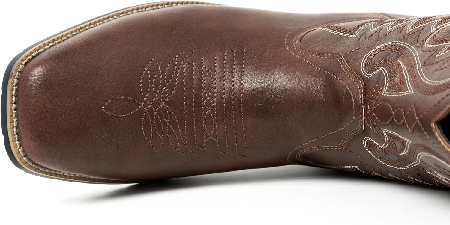 Metrocharm Men's Cowboy Western-02 Embroidered Square Toe Mid-Calf Boots