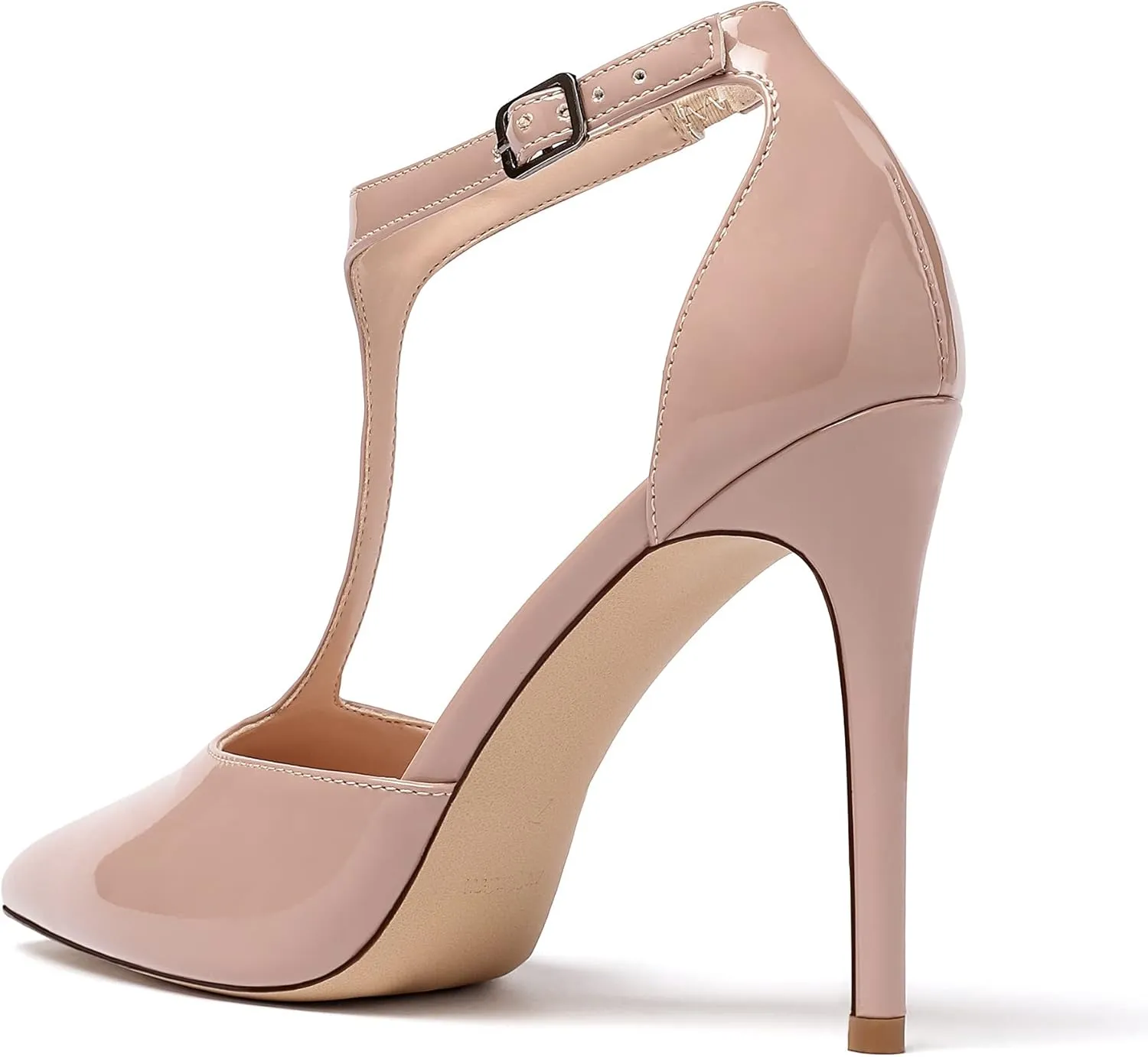 Mettesally Women's High Heels Pointed Toe T-Strap Pumps Ankle Strap Stilettos Mary Jane D'Orsay Sexy Wedding Party Sandals Shoes