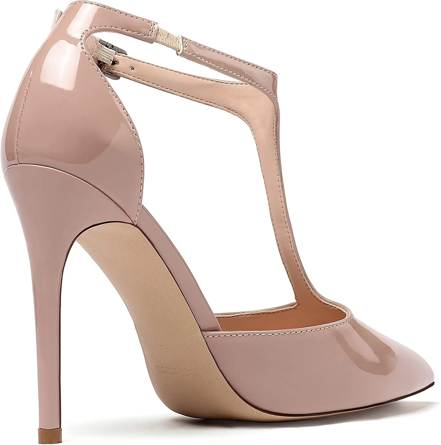 Mettesally Women's High Heels Pointed Toe T-Strap Pumps Ankle Strap Stilettos Mary Jane D'Orsay Sexy Wedding Party Sandals Shoes