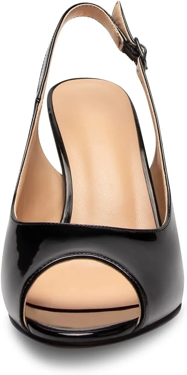 Mettesally Women's Peep Toe Heels Slingback Sandals Kitten High Heel Ankle Strap Heeled Sandals Pumps