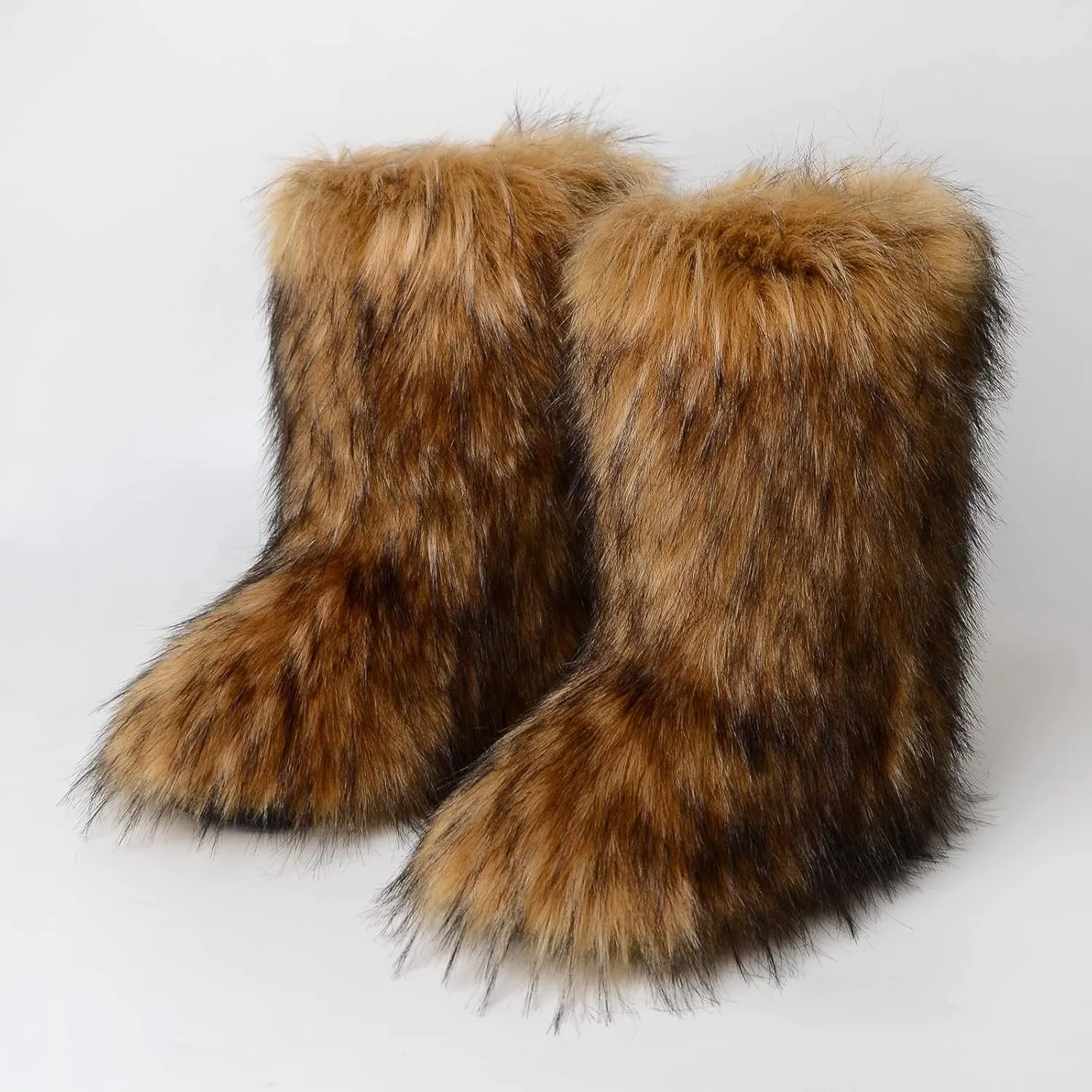 MH Bailment Women's Faux Fur Boots Winter Mid-Calf Snow Boots Fuzzy Fluffy Furry Fashion Short Snow Boots