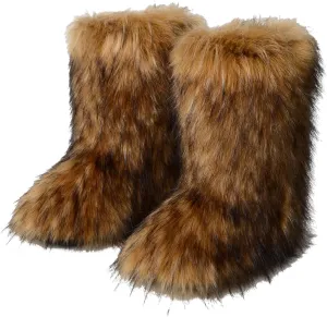 MH Bailment Women's Faux Fur Boots Winter Mid-Calf Snow Boots Fuzzy Fluffy Furry Fashion Short Snow Boots