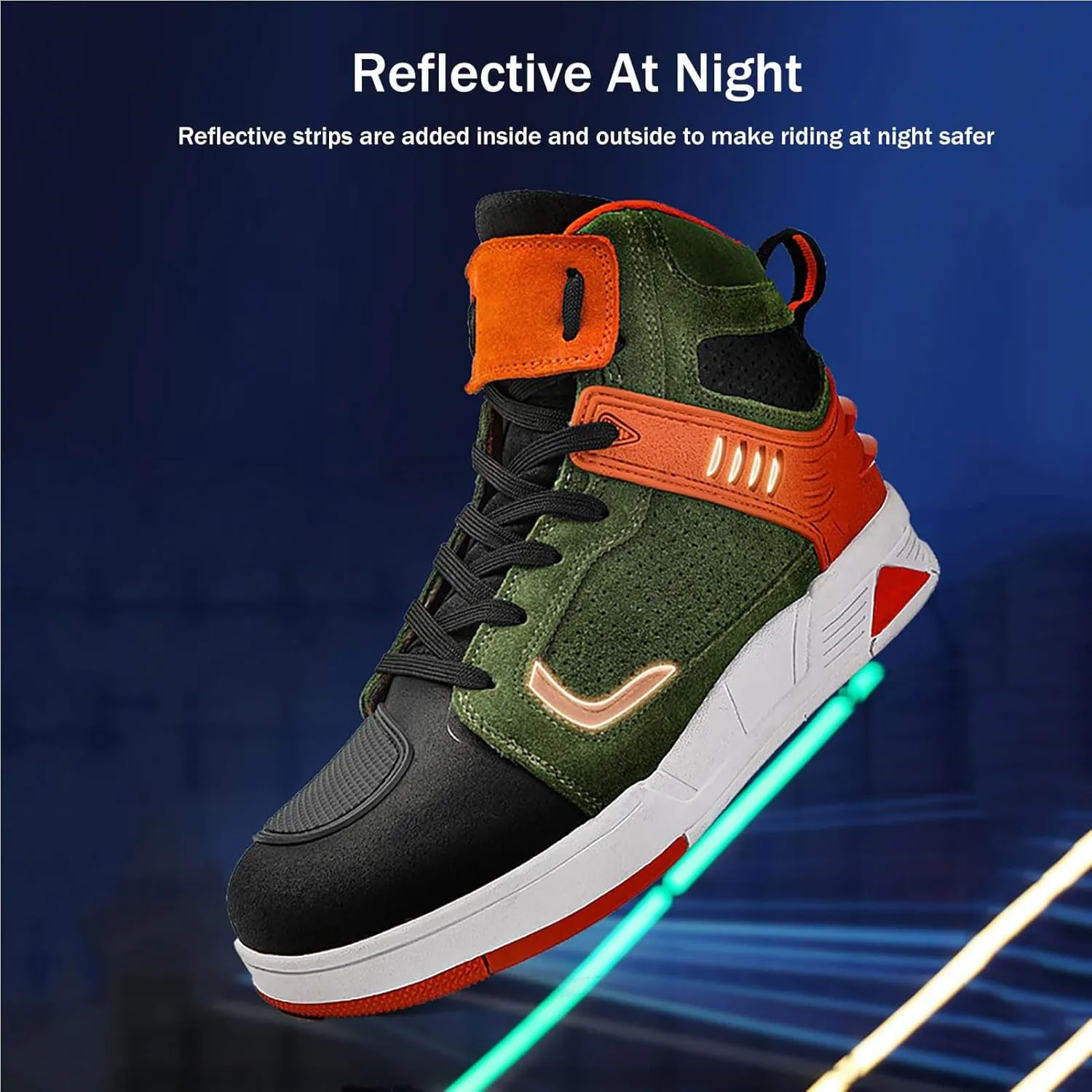 Mid-Calf Motorcycle Shoes(37-47), Leather Casual Sports Boots Motorcycle Riding Shoes, Breathable, Reflective at Night   Non-Slip, Inner Zipper for 4 Seasons,44,Green