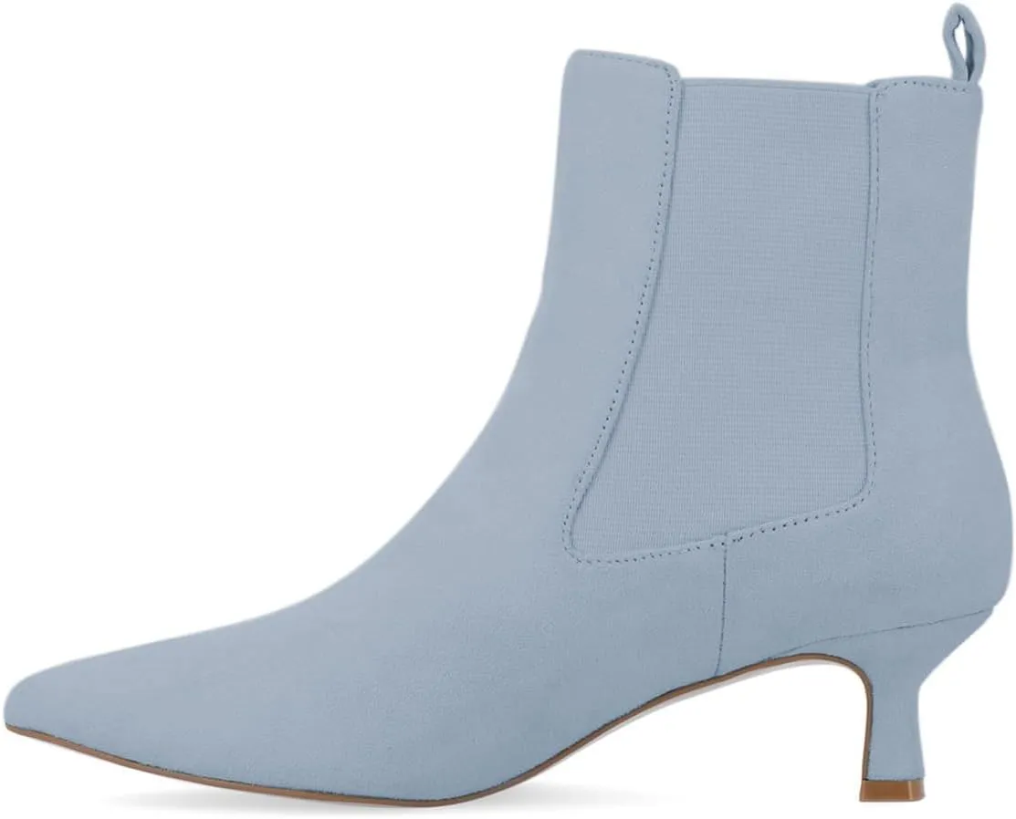 Milooey shoes Women's Kitten Low Heel Ankle Boots Pointed Toe Short Booties Elastic Chelsea Booties Pull On Comfortable Warm Dress Fashion Shoes Size 4-16 Us