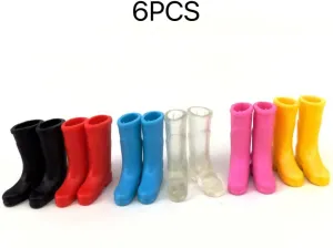 Mini Rain Boots Dollhouse Decoration Mini Toys Dollhouse Accessories Dollhouse with Mini Rain Boots Do Not Distinguish Between Left and Right Feet 6 Pcs, Black, Yellow, Red, Blue, Pink, Transparent