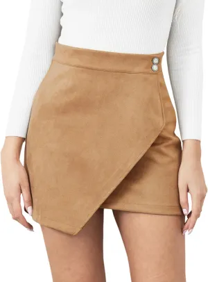 Mini Skirt for Women Elastic High Waist Bodycon Wrap Skirt Silky Smooth Stretchy Suede Skirt