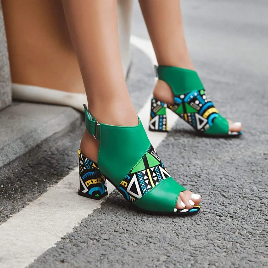 MIOKE Women's Fashion Peep Toe Block Heel Sandals Cutout Slingback Hook Loop Chunky Heeled Dress Pumps