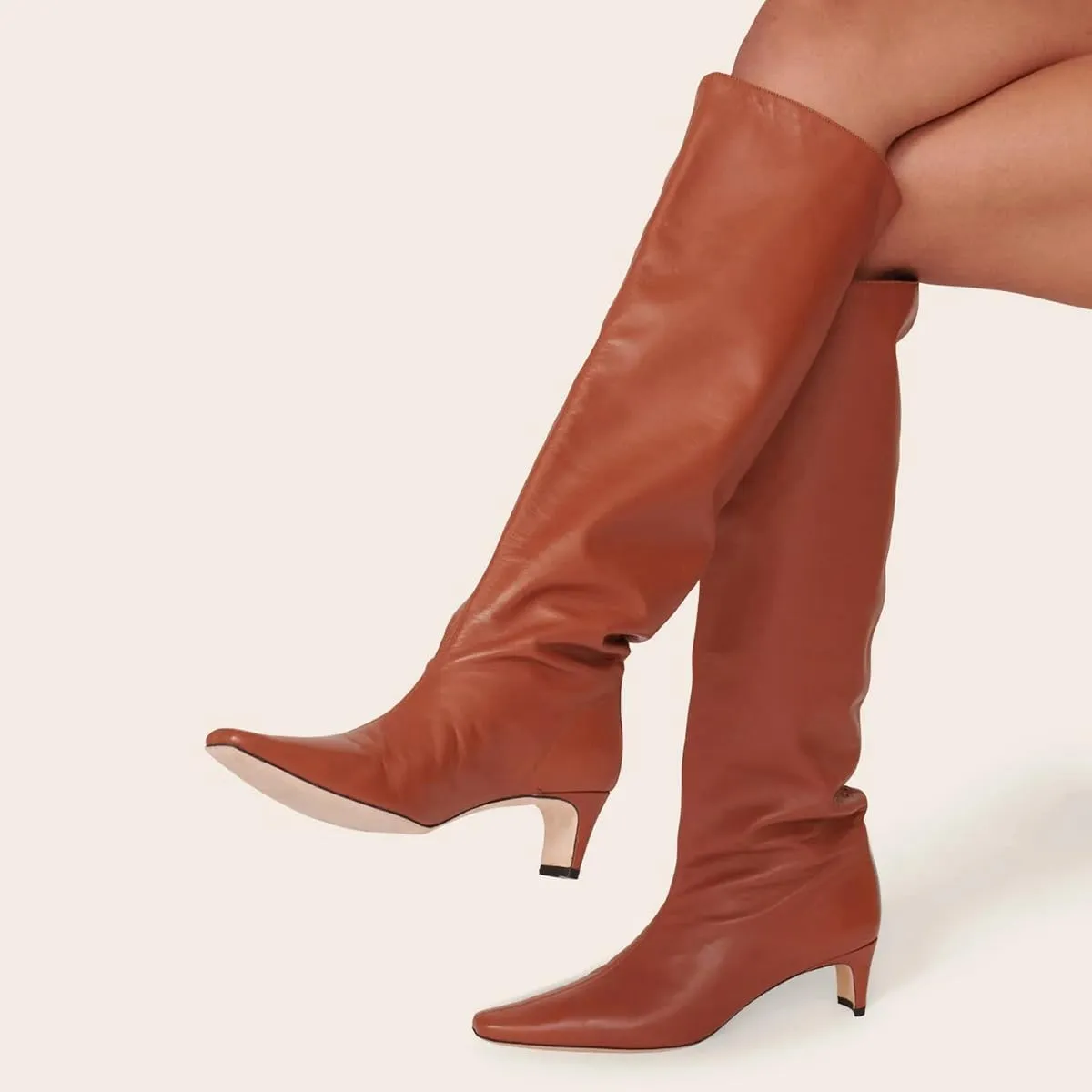 miss left Women Comfortable Low Heel Pull on Knee High Boots Stylish Square Toe Winter Party Fashion Long Boots Size 4-16 US