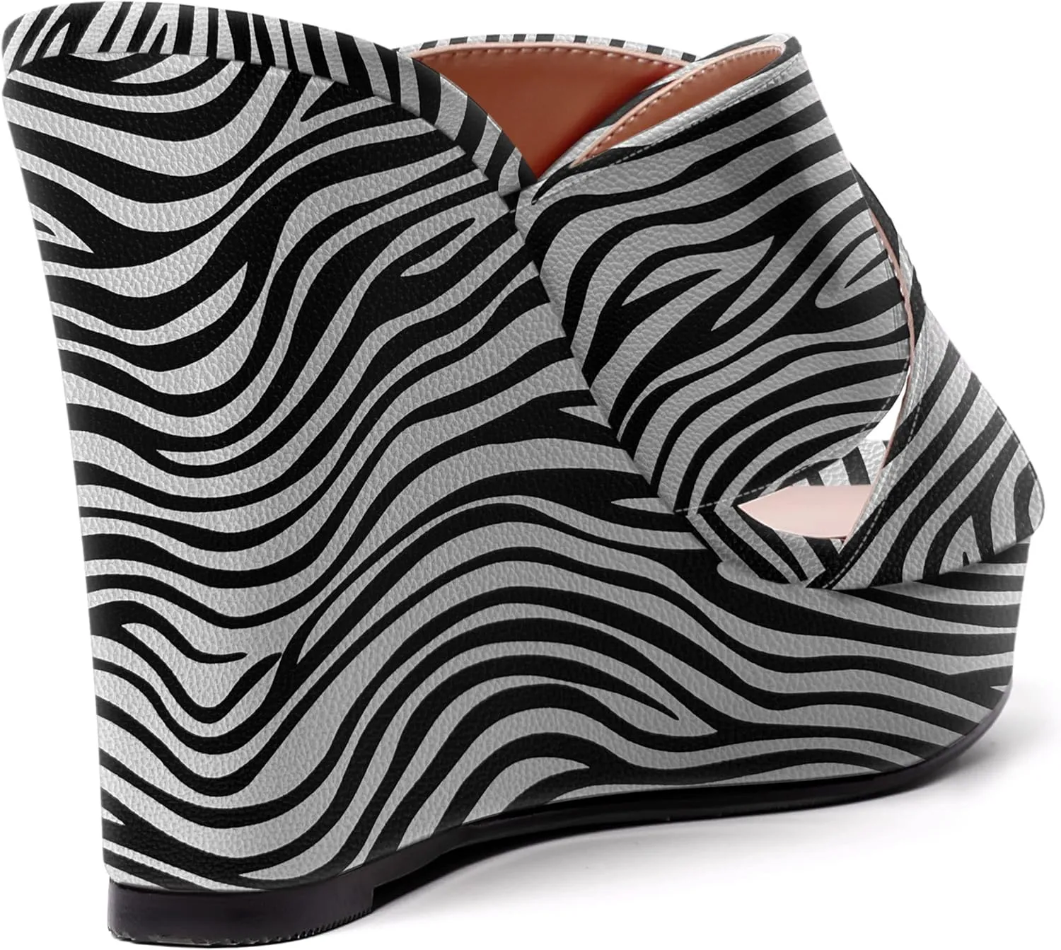 MODENCOCO Womens Casual Open Toe Heels Patent Slip On Platform Party Sexy Wedge High Heel Heeled Sandals 4 Inch