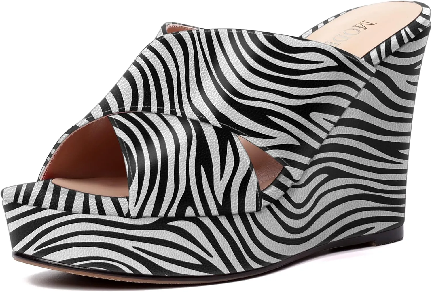 MODENCOCO Womens Casual Open Toe Heels Patent Slip On Platform Party Sexy Wedge High Heel Heeled Sandals 4 Inch
