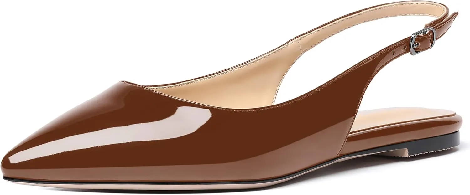 MODENCOCO Women's Pointed Toe Patent Slingback Dating Casual Flats Sandals