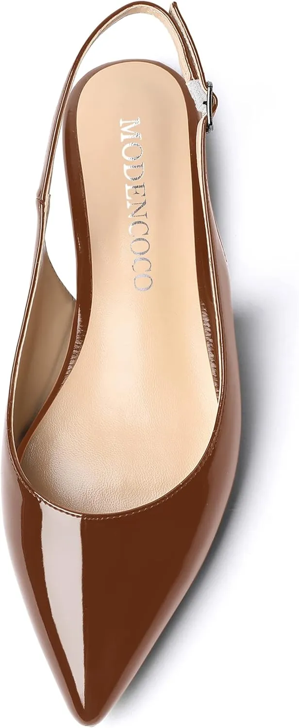 MODENCOCO Women's Pointed Toe Patent Slingback Dating Casual Flats Sandals