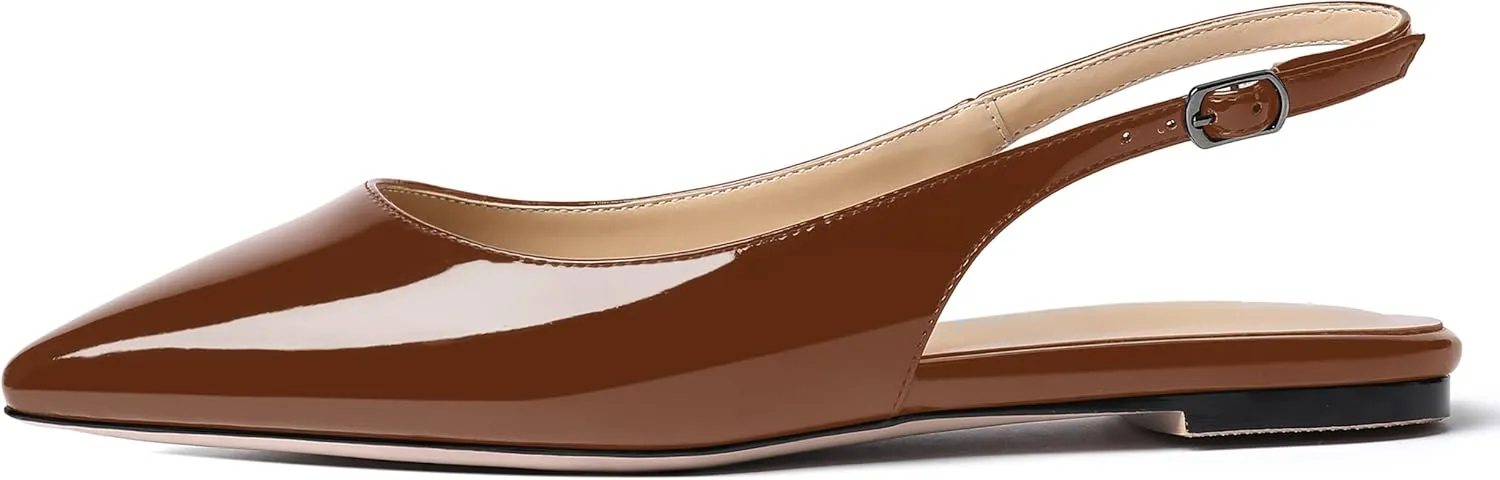 MODENCOCO Women's Pointed Toe Patent Slingback Dating Casual Flats Sandals
