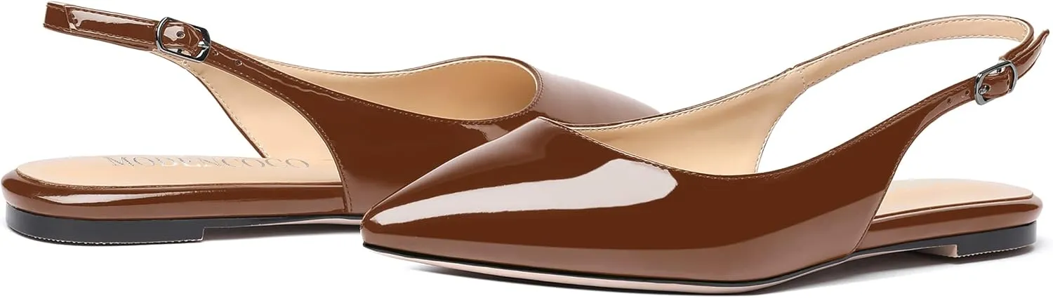 MODENCOCO Women's Pointed Toe Patent Slingback Dating Casual Flats Sandals