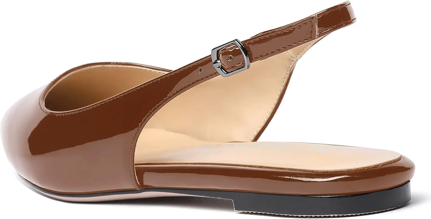 MODENCOCO Women's Pointed Toe Patent Slingback Dating Casual Flats Sandals