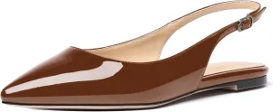 MODENCOCO Women's Pointed Toe Patent Slingback Dating Casual Flats Sandals