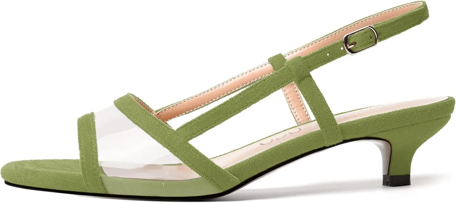 MODENCOCO Womens Suede Dating Dress Slingback Clear Buckle Open Toe Comfortable Kitten Low Heel Heeled Sandals 1.5 Inch