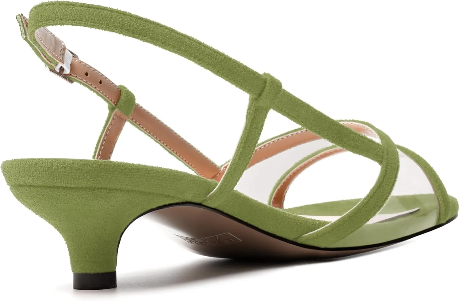MODENCOCO Womens Suede Dating Dress Slingback Clear Buckle Open Toe Comfortable Kitten Low Heel Heeled Sandals 1.5 Inch