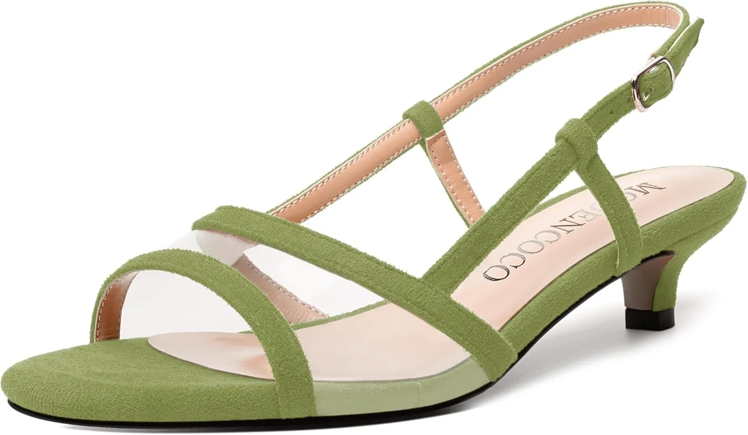 MODENCOCO Womens Suede Dating Dress Slingback Clear Buckle Open Toe Comfortable Kitten Low Heel Heeled Sandals 1.5 Inch