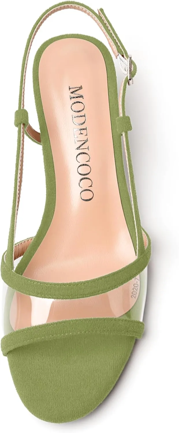 MODENCOCO Womens Suede Dating Dress Slingback Clear Buckle Open Toe Comfortable Kitten Low Heel Heeled Sandals 1.5 Inch