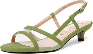 MODENCOCO Womens Suede Dating Dress Slingback Clear Buckle Open Toe Comfortable Kitten Low Heel Heeled Sandals 1.5 Inch