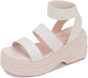 Monrovia Women's Platform Wedge Espadrille Sandals, Ankle Strap Beach Sandals