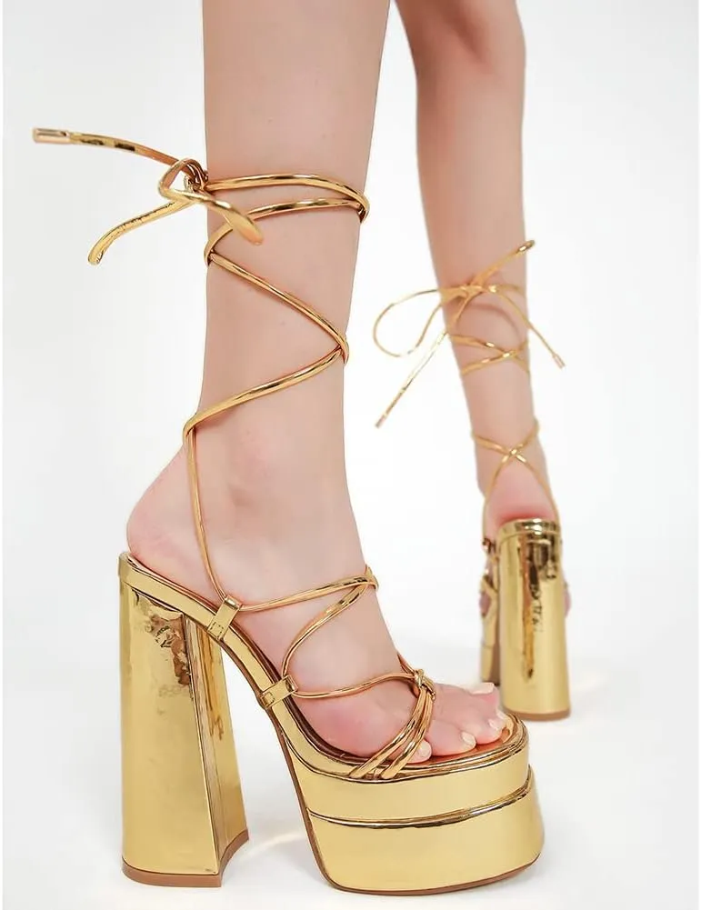 MRKEWUNEY Womens Platform Heels Lace Up Peep Toe Block Heels Wedge Dress Pumps