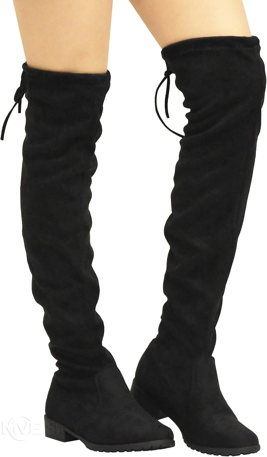 MVE Shoes Women's Fashion Comfy Vegan Suede Block Heel Side Zipper Thigh High Over The Knee Boots