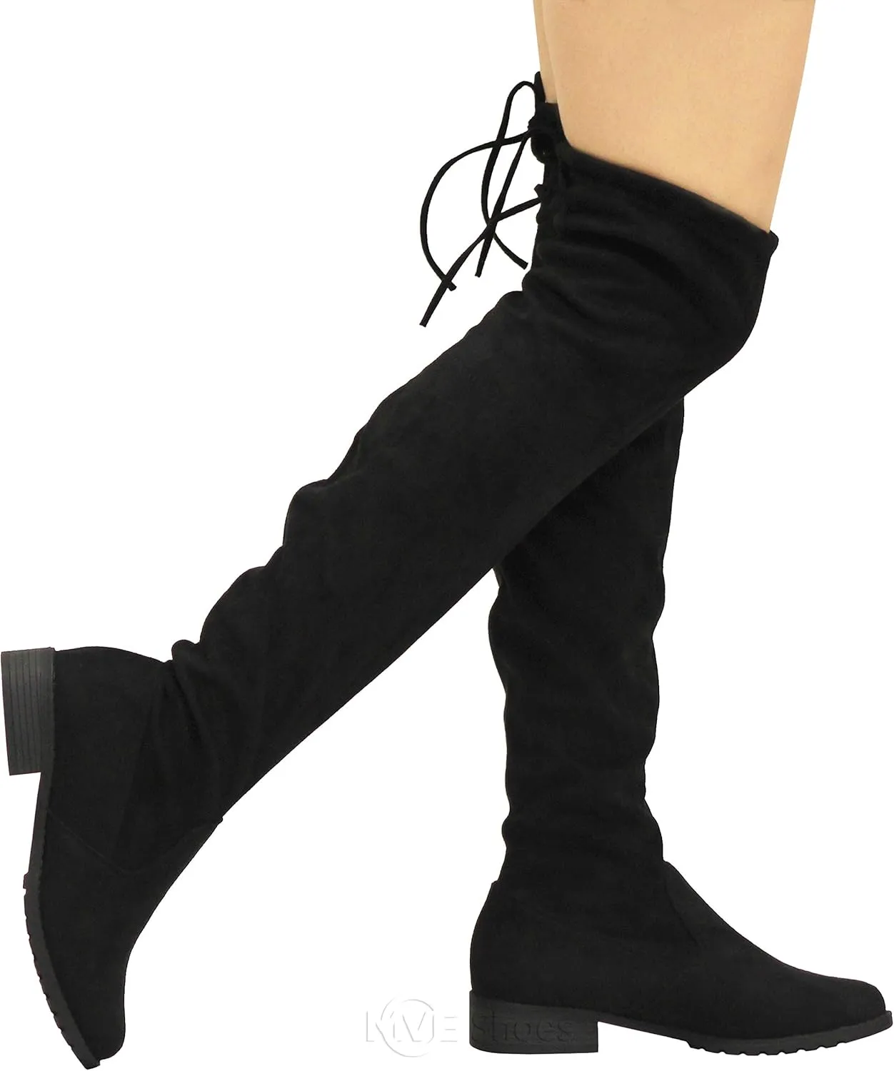 MVE Shoes Women's Fashion Comfy Vegan Suede Block Heel Side Zipper Thigh High Over The Knee Boots