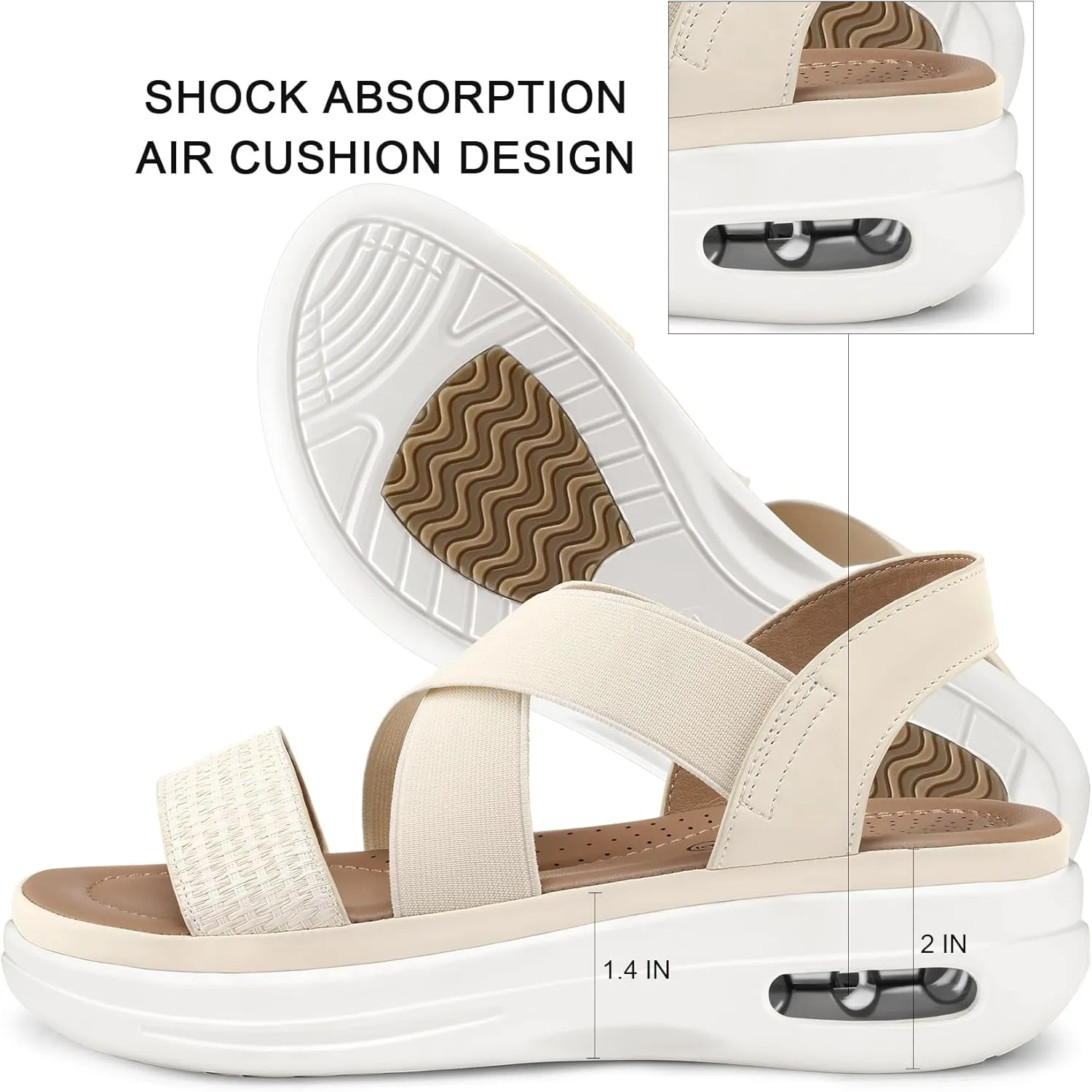 mysoft Women's Comfortable Walking Sandals Air Cushion Sport Slingback Elastic Band Platform Shoes