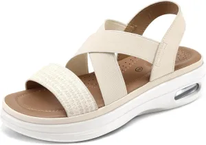 mysoft Women's Comfortable Walking Sandals Air Cushion Sport Slingback Elastic Band Platform Shoes