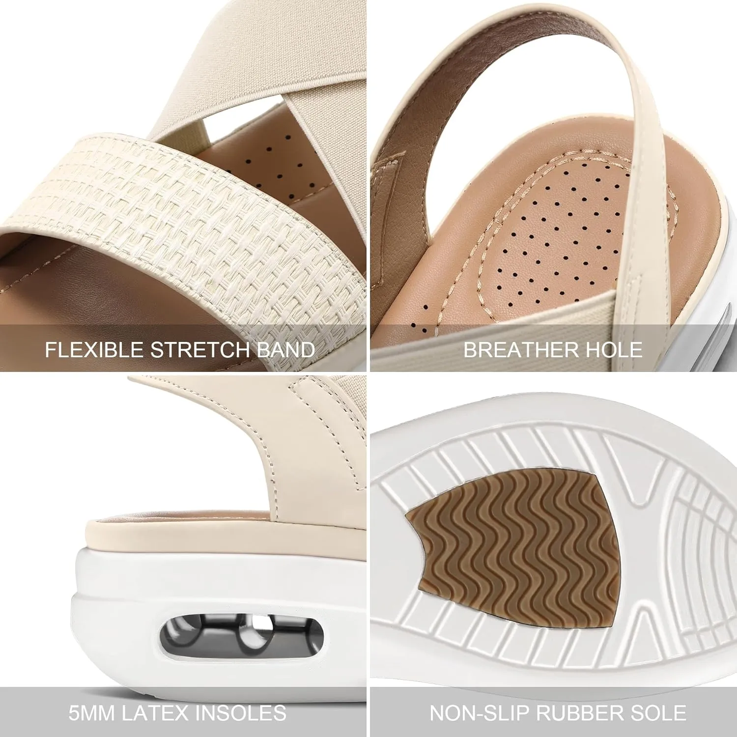 mysoft Women's Comfortable Walking Sandals Air Cushion Sport Slingback Elastic Band Platform Shoes