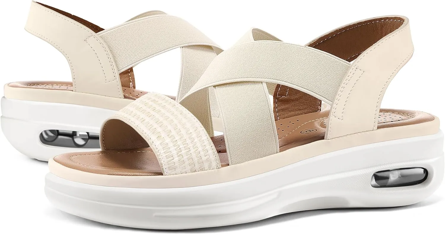 mysoft Women's Comfortable Walking Sandals Air Cushion Sport Slingback Elastic Band Platform Shoes