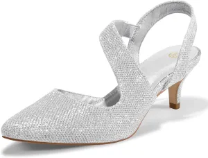 mysoft Women's Pumps 2 inch Low Heel Pointed Toe Slingback Wedding Party Dress Shoes