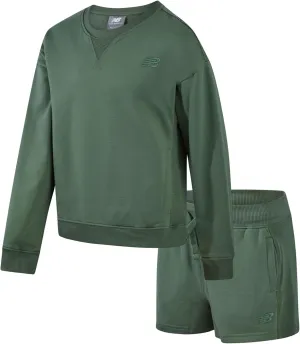 New Balance Girls' Active Short Set - 2 Piece Fleece Pullover Sweatshirt and Rib Side Panel Athletic Shorts for Girls (7-16)