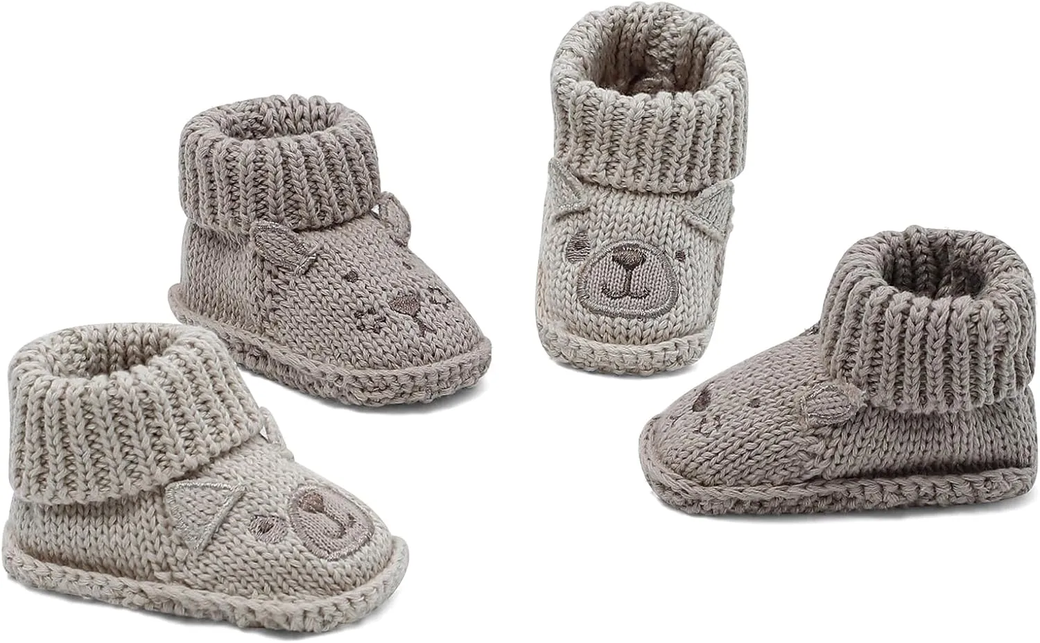 Newborn Knit Booties Soft Baby Sock Boots for Infant Boys Girls First Walkers 2 Pairs, 0-3 Months