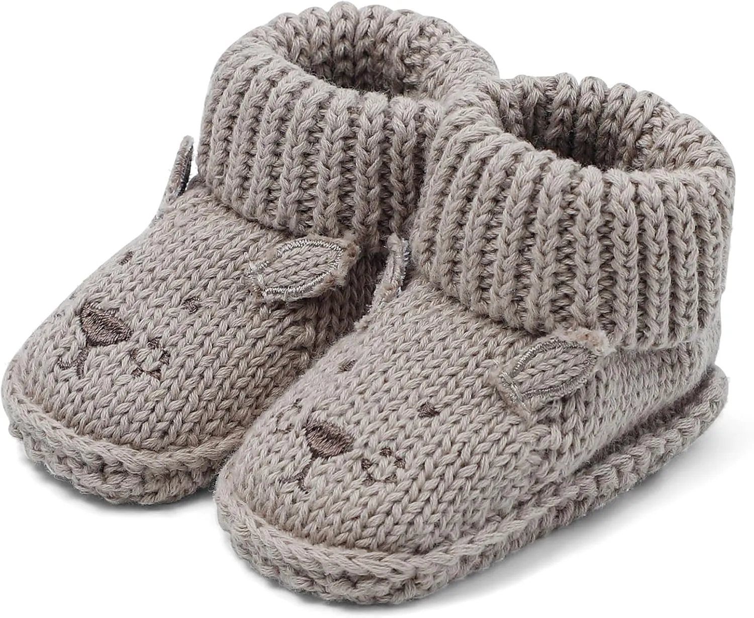 Newborn Knit Booties Soft Baby Sock Boots for Infant Boys Girls First Walkers 2 Pairs, 0-3 Months
