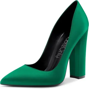 NobleOnly Women High Chunky Block Heel Pointed Toe Slip-on Pumps Dress Sexy Wedding 4.7 Inches Heels